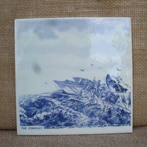 Vintage Delft Blue Whaling Scene Art Tile Trivet Holland